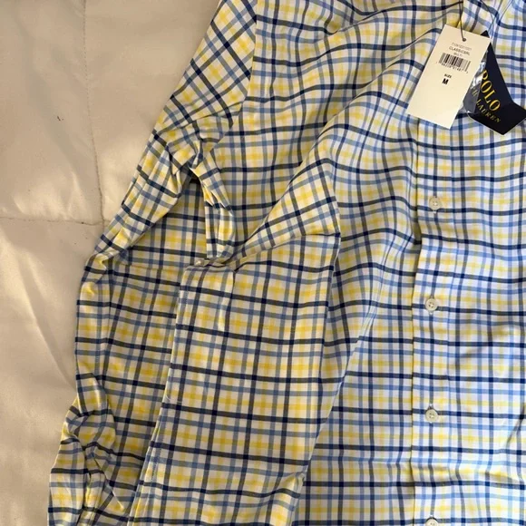 Ralph Lauren Men's Checkered Shirt in Blue and Yellow - Picture 4 of 5